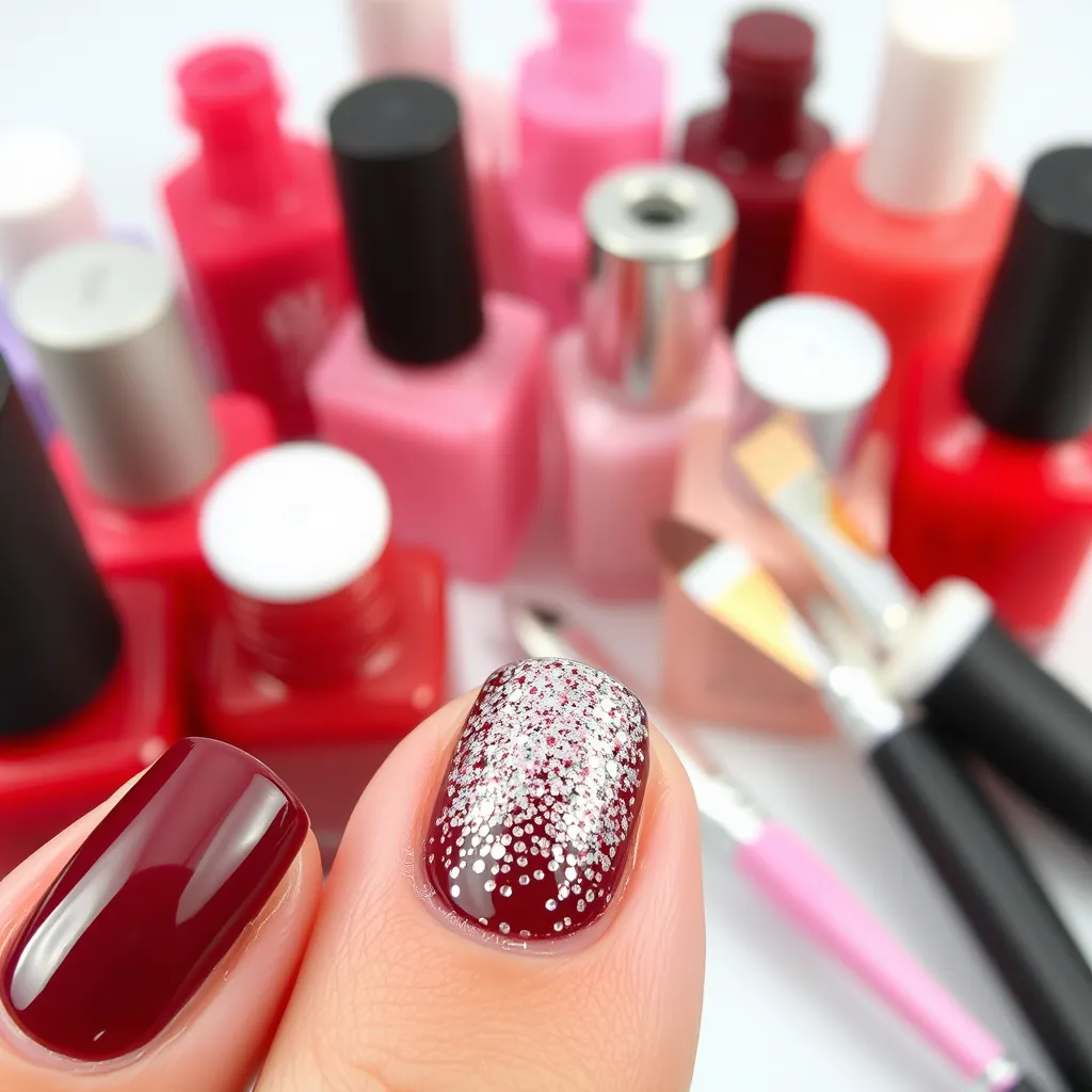 Paznokcie bordowe z brokatem – jakie wzory wybrać?